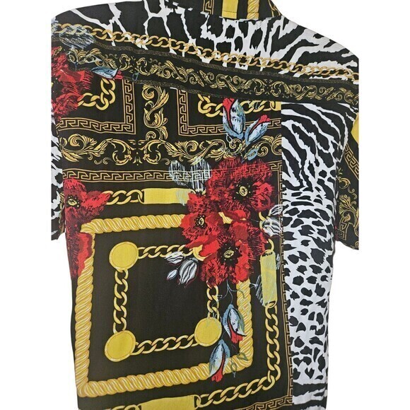 Reason Clothing Brand Large Shirt Black Gold Cuban Links Zebra Floral Print - Picture 8 of 14
